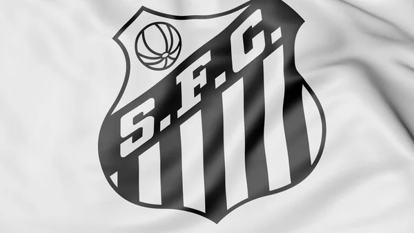 Primer plano de la bandera ondeante con el logotipo del club de fútbol Santos FC, representación 3D —  Fotos de Stock