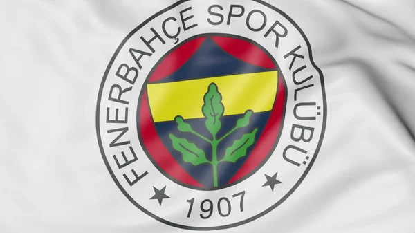 Fenerbahçe futbol kulübü logosu, 3d render ile bayrak sallayarak yakın çekim — Stok fotoğraf