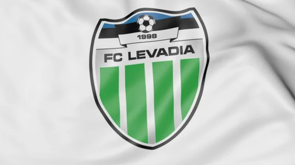 Integetett zászló Levadia Tallinn football club logóval, 3d rendering részlete — Stock Fotó