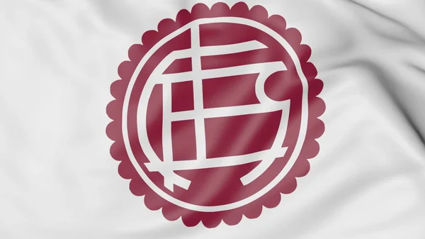 Close-up da bandeira acenando com o logotipo do clube de futebol Club Atletico Lanus, renderização 3D — Fotografia de Stock