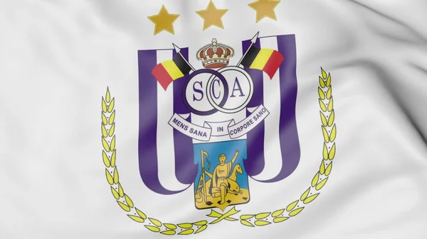 Close-up da bandeira acenando com R.S.C. Logotipo do clube de futebol Anderlecht, renderização 3D — Fotografia de Stock