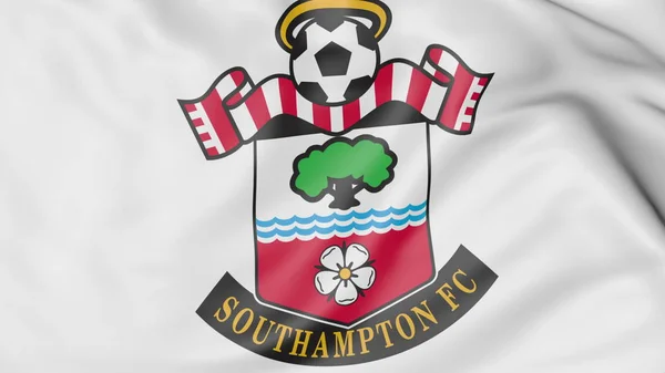 Close-up de acenando bandeira com Southampton F.C logotipo do clube de futebol, 3D renderização — Fotografia de Stock