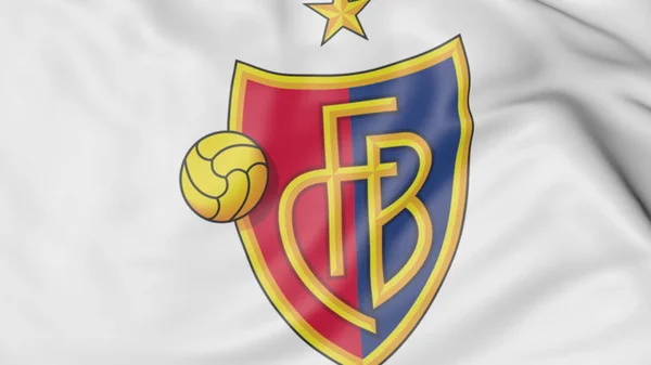 Close-up van zwaaien vlag met Fc Basel voetbal club logo, 3D-rendering — Stockfoto