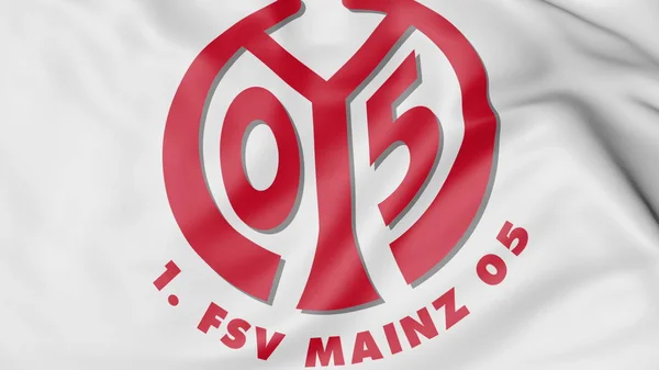 Zbliżenie: macha flagą z Fsv Mainz 05 Ii logo klubu piłki nożnej, renderowania 3d — Zdjęcie stockowe