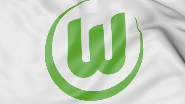 Zbliżenie: macha flagą z Vfl Wolfsburg logo klubu piłki nożnej, renderowania 3d — Zdjęcie stockowe