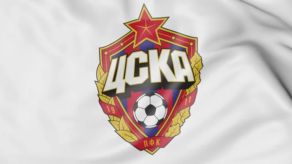 Primer plano de la bandera ondeante con el logotipo del club de fútbol CSKA Moskva, representación 3D — Foto de Stock