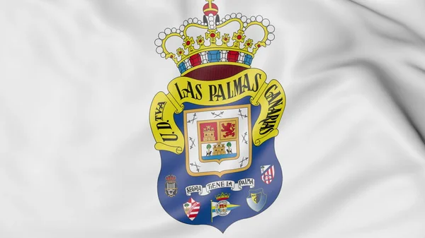 Close-up da bandeira acenando com o logotipo do clube de futebol UD Las Palmas, renderização 3D — Fotografia de Stock