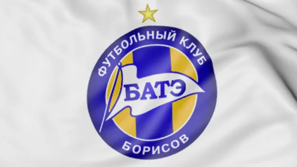 รูปแบบใกล้ชิดของธงคลื่นที่มีโลโก้คลับฟุตบอล FC BATE Borisov, 3D — ภาพถ่ายสต็อก