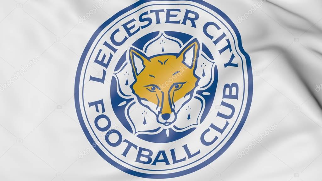 Close-up of waving flag with Leicester City FC football club logo, 3D France