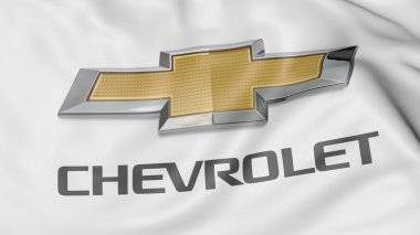 Close-up of waving flag with Chevrolet logo, editorial 3D rendering clipart