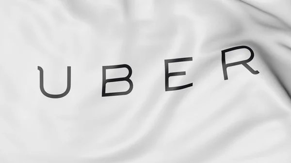 Primo piano della bandiera sventolante con logo Uber Technologies Inc., rendering editoriale 3D — Foto Stock
