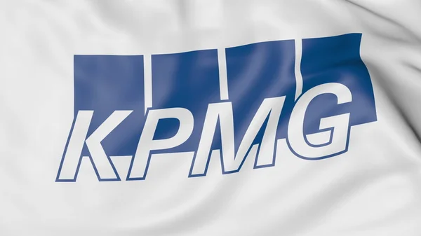 Nahaufnahme des Fahnenschwenkens mit kpmg-Logo, redaktionelle 3D-Darstellung — Stockfoto