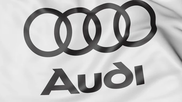 Nahaufnahme des Fahnenschwenkens mit Audi-Logo, redaktionelle 3D-Darstellung — Stockfoto