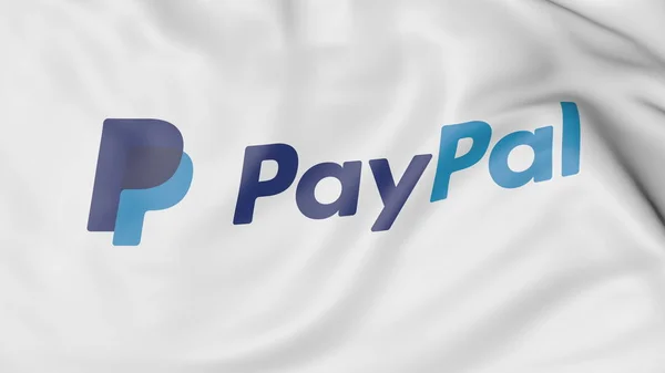 Close-up da bandeira acenando com o logotipo do PayPal, renderização 3D editorial — Fotografia de Stock