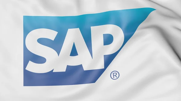 Крупный план размахивания флагом с логотипом SAP SE, редакционная 3D рендеринг — стоковое фото