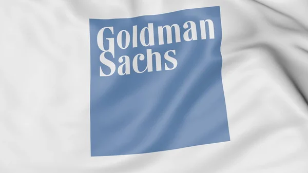 Primo piano della bandiera sventolante con il logo Goldman Sachs Group, Inc., rendering editoriale 3D — Foto Stock