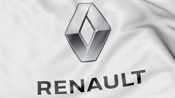 Close-up van zwaaien vlag met Groupe Renault logo, redactionele 3D-rendering — Stockfoto