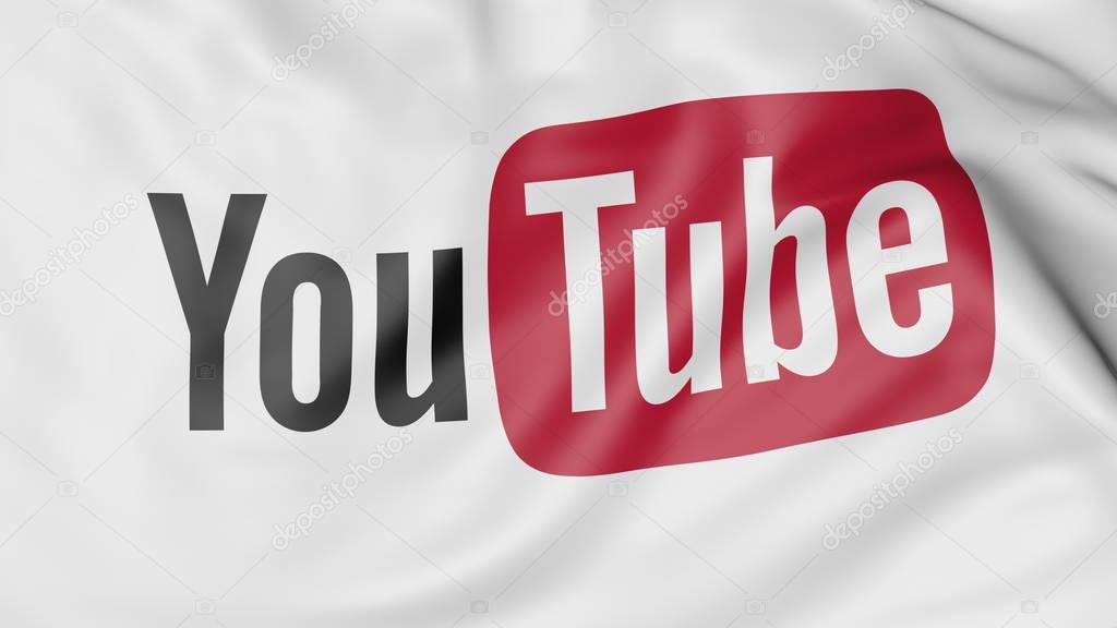 Close-up of waving flag with YouTube logo, editorial 3D rendering United States United States