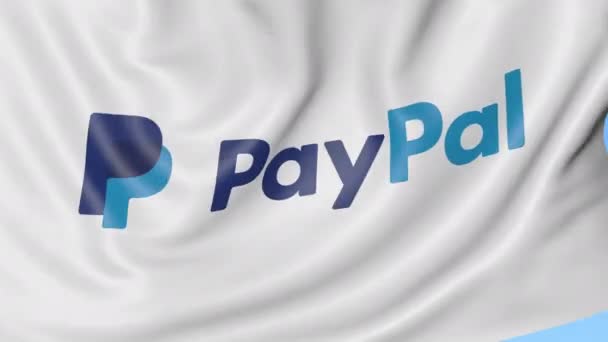 Nahaufnahme einer wehenden Fahne mit Paypal-Logo, nahtloser Schleife, blauem Hintergrund, redaktioneller Animation. 4k prores — Stockvideo
