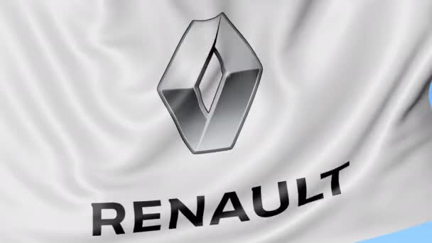 Gros plan du drapeau avec logo Groupe Renault, boucle transparente, fond bleu, animation éditoriale. ProRes 4K — Video