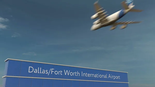 Avião comercial pouso em Dallas Fort Worth International Airport 3D renderização — Fotografia de Stock