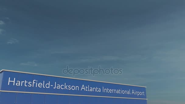 Kereskedelmi repülőgép leszállás Hartsfield Jackson Atlanta International Airport 3d koncepcionális 4k animáció — Stock videók
