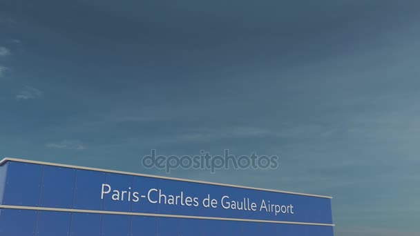パリ シャルル ・ ド ・ ゴール空港 3 d 概念の 4 k のアニメーションでの着陸の商業飛行機 — ストック動画