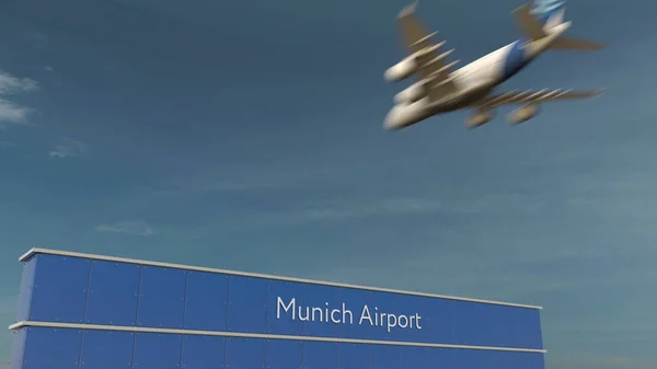Avião comercial pouso no Aeroporto de Munique renderização 3D — Fotografia de Stock