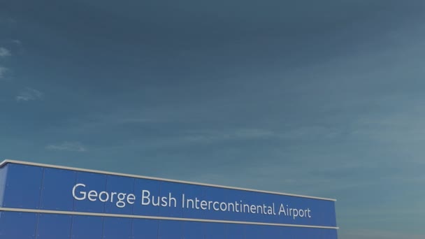 Εμπορικό αεροπλάνο προσγειώνεται στο Διηπειρωτικό αεροδρόμιο Τζορτζ Μπους 3d εννοιολογική 4k κινούμενα σχέδια — Αρχείο Βίντεο