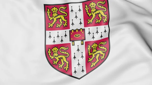 Close-up da bandeira acenando com a renderização 3D emblema da Universidade de Cambridge — Fotografia de Stock
