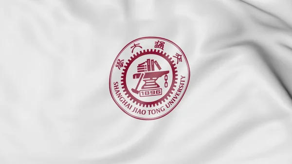 Close-up de acenando bandeira com Shanghai Jiao Tong University emblema 3D renderização — Fotografia de Stock