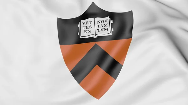 Close-up de acenando bandeira com Princeton University emblema 3D renderização — Fotografia de Stock