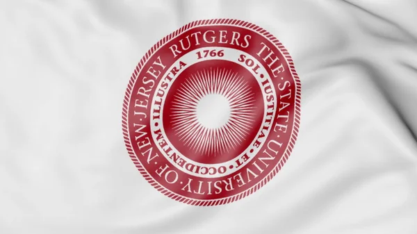 Rutgers Üniversitesi bayrağı amblemi 3d render sallayarak yakın çekim — Stok fotoğraf