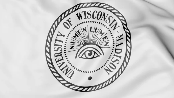 University of Wisconsin Madison ile bayrak amblem 3d render sallayarak yakın çekim — Stok fotoğraf