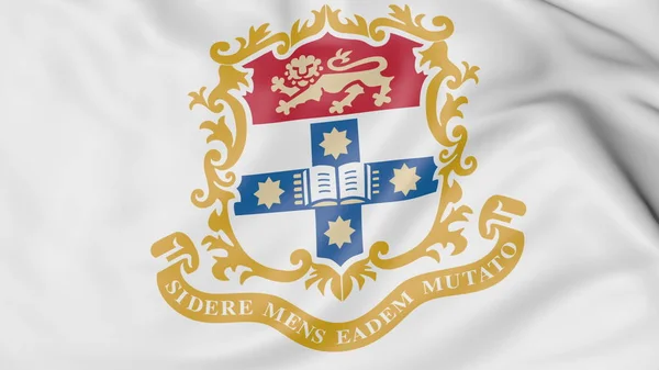 Close-up de acenando bandeira com renderização 3D emblema da Universidade de Sydney — Fotografia de Stock