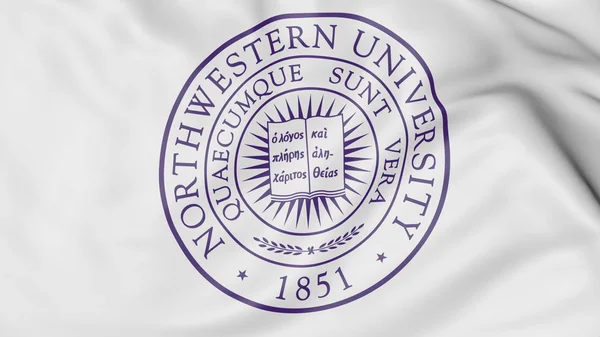 Amblem 3d render Northwestern Üniversitesi ile bayrak sallayarak yakın çekim — Stok fotoğraf