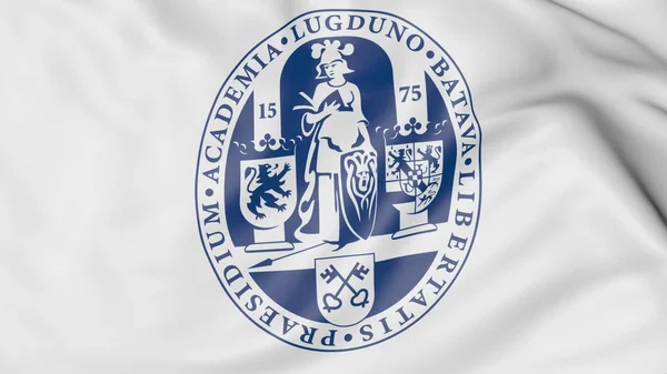 Close-up van zwaaien vlag met Universiteit Leiden embleem 3D-rendering — Stockfoto