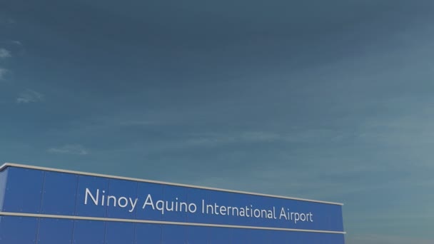 Avião comercial pouso no Aeroporto Internacional Ninoy Aquino 3D animação conceitual 4K — Vídeo de Stock
