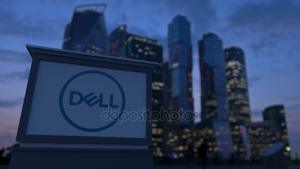 戴尔公司徽标在晚上街头告示板。模糊的商务区摩天大楼背景。编辑 3d 渲染 4 k — 图库视频影像