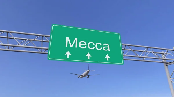 Twin двигун комерційних літака, які прибувають до аеропорту Мекка. Подорож в Саудівську Аравію концептуальні 3d-рендерінг — стокове фото