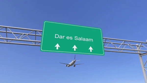 Twin двигун комерційних літака, які прибувають до аеропорту Дар-ес-Салам. Поїздки в Танзанії концептуальні 3d-рендерінг — стокове фото