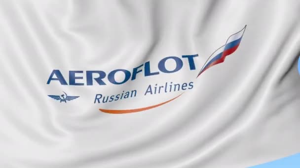 Mávání vlajkou Aeroflotu na pozadí modré oblohy bezešvé smyčka. Úvodník 4k animace — Stock video