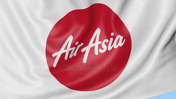 Размахивание флагом AirAsia на фоне голубого неба, бесшовная петля. Редакционная анимация 4K — стоковое видео