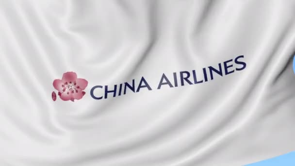 青空の背景でシームレスなループの中国航空会社の旗を振ってください。社説 4 k アニメーション — ストック動画