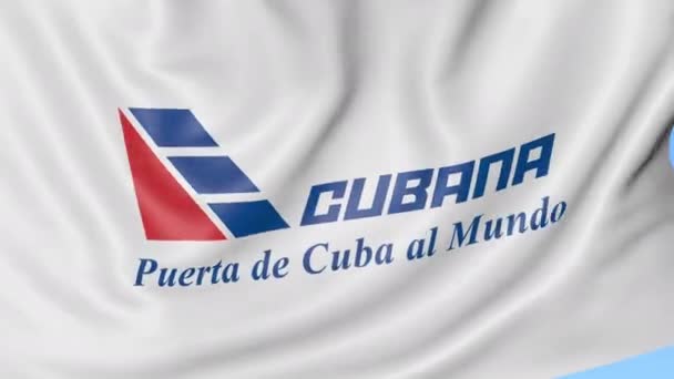 Wapperende vlag van Cubana de Aviacion tegen blauwe hemelachtergrond, naadloze loops. Redactioneel 4k animatie — Stockvideo