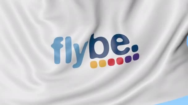 Waving flag of Flybe against blue sky background, seamless loop. Editorial 4K animation — Stock Video