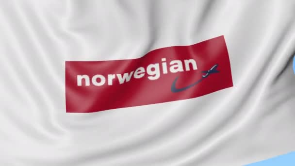 Bandera ondeante de Norwegian Air Shuttle contra fondo azul del cielo, lazo sin costuras. Animación Editorial 4K — Vídeos de Stock