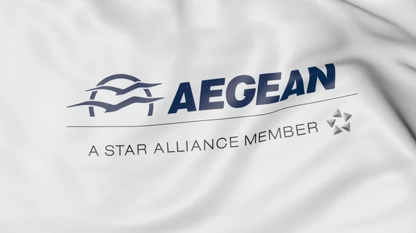 Zwaaien vlag van Aegean Airlines redactionele 3D-rendering — Stockfoto