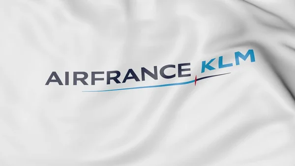 Waving flag of Air France KLM editorial 3D render — Stok Foto