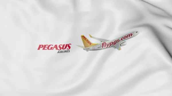 Flagge schwenkend der Pegasus Airlines Editorial 3D Rendering — Stockfoto